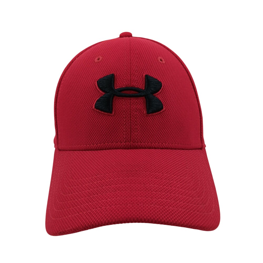 Under Armour Hat Cap Fitted Mens L Red Mesh Baseball Logo Performance Stretch